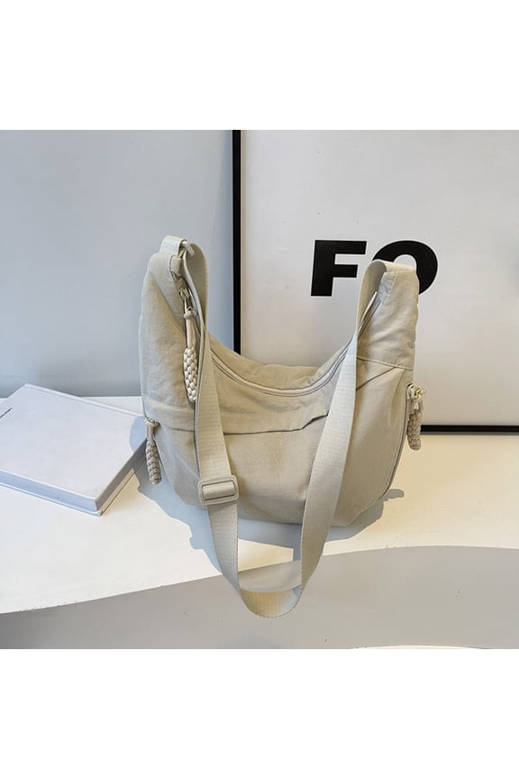 Organization and Storage Shoulder Bag Nylon Large Crosses body Bag Shoulder Bag Slouchy Bag Women's Shoulder Bags Student Class Shoulder Bag Fashionable Cloth Bag White