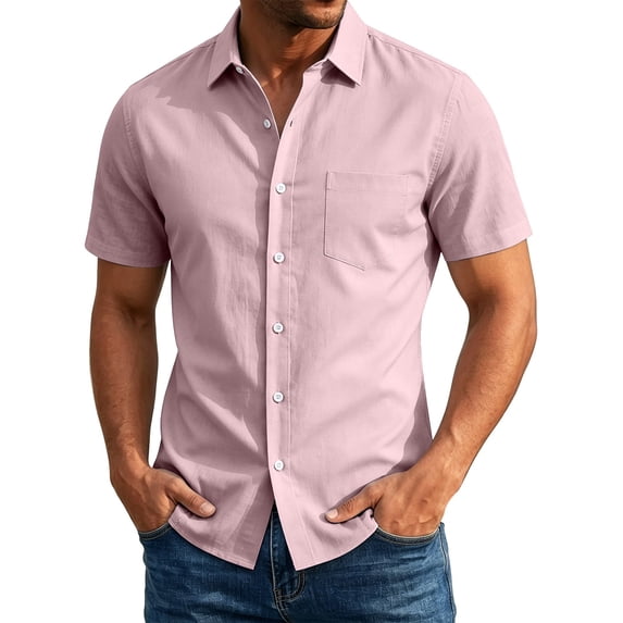 Kezqiaxn Oversized Shirt Men Summer Short Sleeve Business Work Button Up Shirt with Pockrt Fashion Clothing 2026