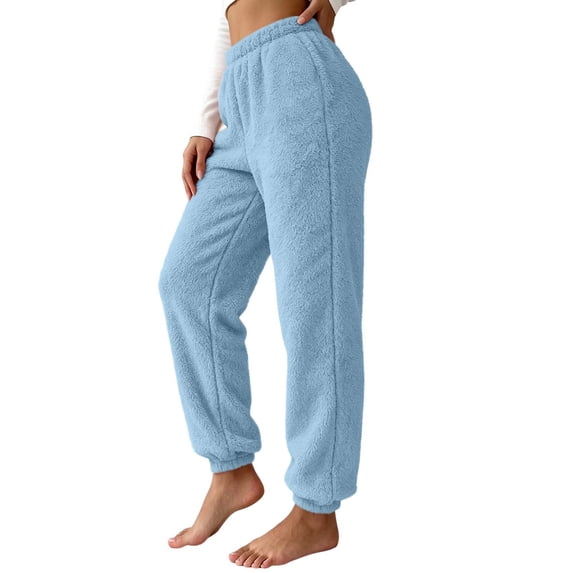 Kezqiaxn Pajama Pants Women Fashion Fleece Elastic Waist Stretch Lounge Pants Winter Pj Pants Womens Clothes 2026 Light Blue XXL
