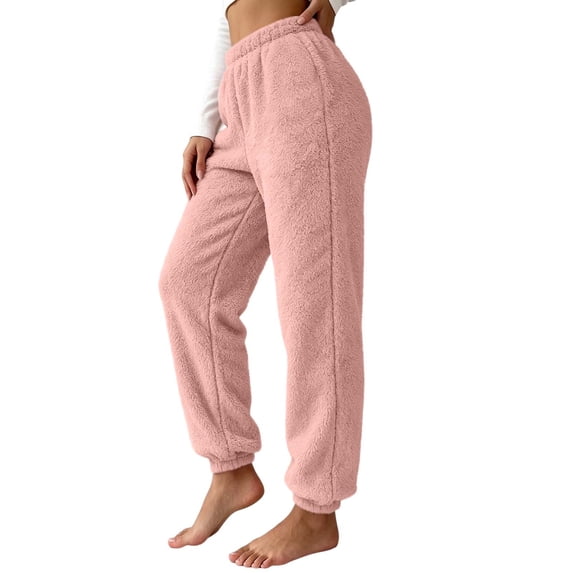 Kezqiaxn Pajama Pants Women Fashion Fleece Elastic Waist Stretch Lounge Pants Winter Pj Pants Womens Clothes 2026 Pink XL