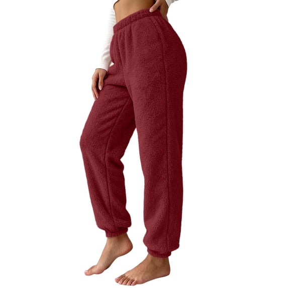 Kezqiaxn Pajama Pants Women Fashion Fleece Elastic Waist Stretch Lounge Pants Winter Pj Pants Womens Clothes 2026 Wine S