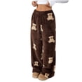 thumbnail image 1 of Kezqiaxn Pajama Pants Women Fleece Elastic Waist Warm Loose Bottoms Casual Loungewear Fall Winter Pj Pants Fashion Clothing Coffee XXL, 1 of 6