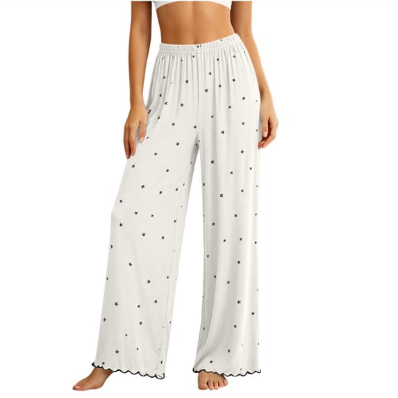 Kezqiaxn Pajamas for Women Lightweight Pj Pants Elastic Waist Wide Leg Pants Fall Loose Casual Bottoms Plus Size Fashion White XL
