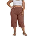 thumbnail image 1 of Kezqiaxn Plus Size Capris for Women Summer Elastic Waist Casual Loose Cropped Pants with Pockets Womens Pants Fashion Clothing, 1 of 8