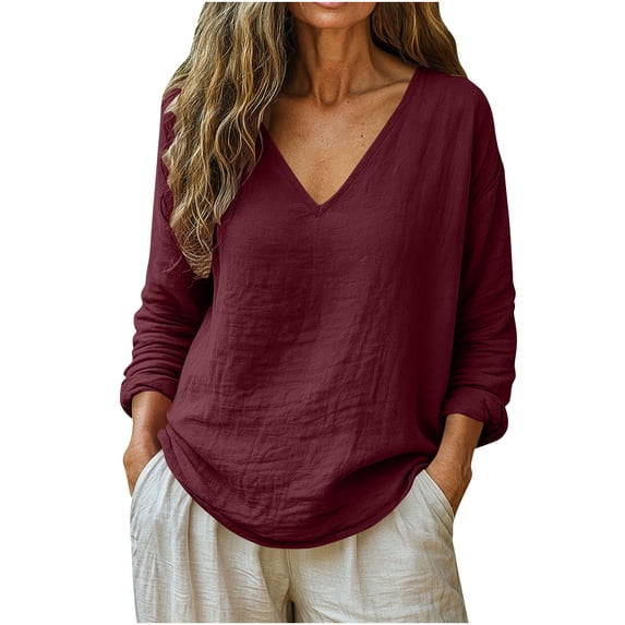 Kezqiaxn Plus Size Clothes for Women V-Neck Long Sleeve Casual Loose Work Shirts Fashion Clothing Ladies Tops and Blouses