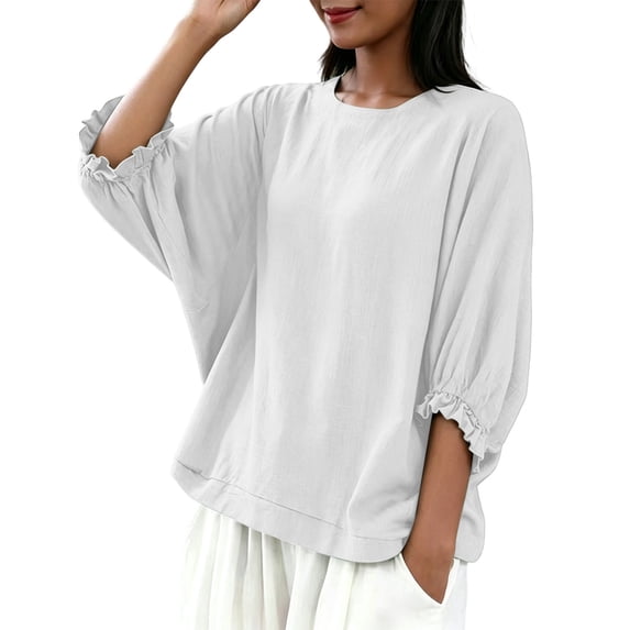 Kezqiaxn Plus Size Shirts for Women Fashion Ruffle Half Sleeve Crew Neck Dressy Summer Tops Business Work Blouses