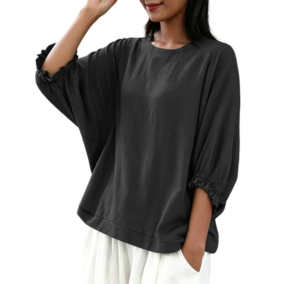 Kezqiaxn Plus Size Shirts for Women Fashion Ruffle Half Sleeve Crew Neck Dressy Summer Tops Business Work Blouses