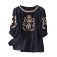 thumbnail image 1 of Kezqiaxn Plus Size Tops for Women Embroidery Half Sleeve Crew Neck Loose Shirts Business Casual Dressy Blouses, 1 of 5
