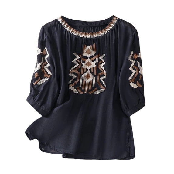 Kezqiaxn Plus Size Tops for Women Embroidery Half Sleeve Crew Neck Loose Shirts Business Casual Dressy Blouses
