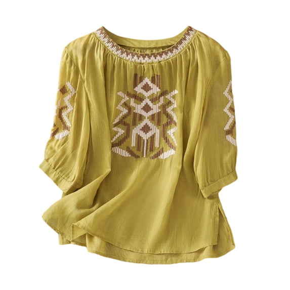 Kezqiaxn Plus Size Tops for Women Embroidery Half Sleeve Crew Neck Loose Shirts Business Casual Dressy Blouses