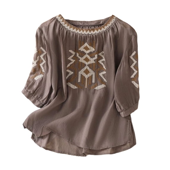 Kezqiaxn Plus Size Tops for Women Embroidery Half Sleeve Crew Neck Loose Shirts Business Casual Dressy Blouses