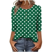 Kezqiaxn Plus Size Tunic Tops for Women 3/4 Sleeve Crew Neck Button Down Shirts Dressy Summer Work Blouses Clothes Army Green S