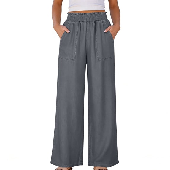 Kezqiaxn Plus Size Workout Pants Drawstring Elastic Waist Athletic Wide Leg Loose Casual Pants with Pockets Summer Clothes