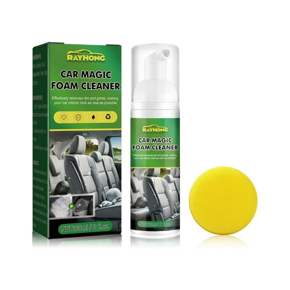 Kezqiaxn All Purpose Cleaner 60ml Car Foam Cleaner Spray Household Cleaning Agent with Cleaning Sponges for Fabric Leather, Steering Wheels, Dashboards, Door Panels Etc