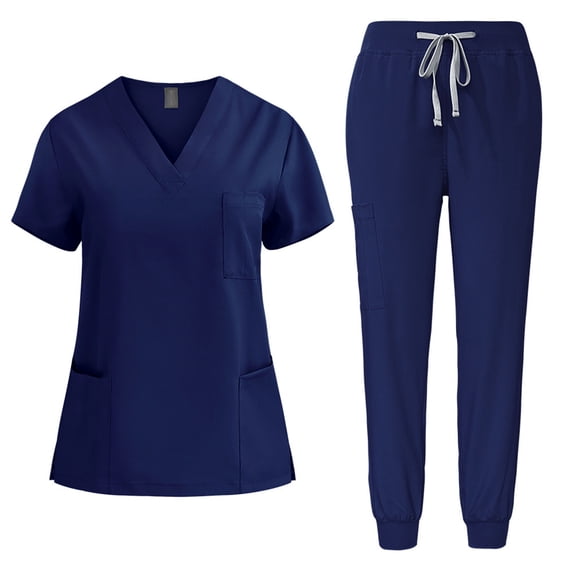 Kezqiaxn Scrubs Set for Women Short Sleeve V-Neck Tops Drawstring Pants Nursing Uniform Sets Womens Summer Outfits