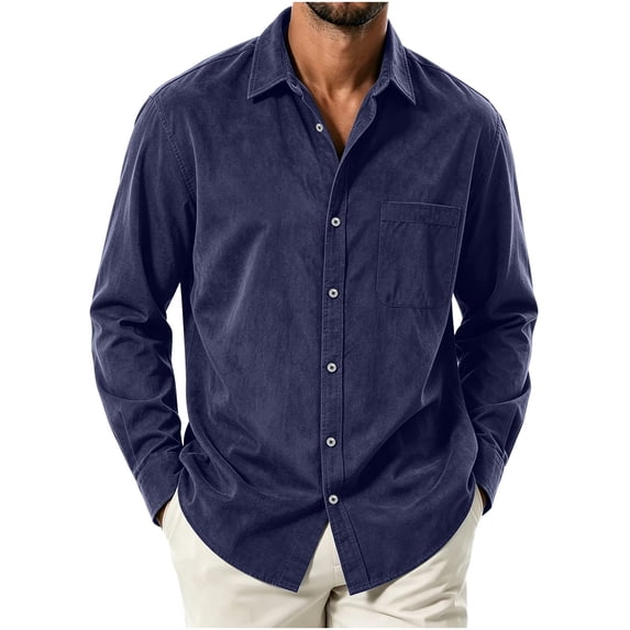 Kezqiaxn Shirts for Men Plus Size Fashion Long Sleeve Collared Lightweight Casual Button up Shirt with Pocket Mens Clothing
