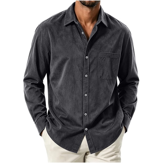 Kezqiaxn Shirts for Men Plus Size Fashion Long Sleeve Collared Lightweight Casual Button up Shirt with Pocket Mens Clothing