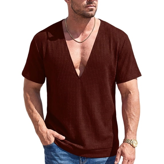 Kezqiaxn Shirts for Men Stretchy Short Sleeve V-Neck Casual Athletic Tops Plus Size Shirt Summer Beach Vacation