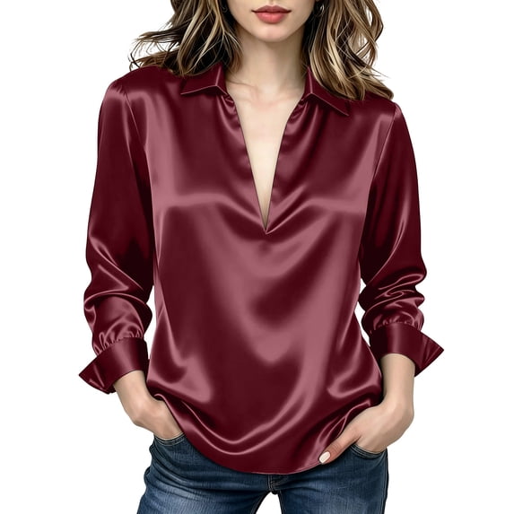 Kezqiaxn Shirts for Women Pullover Long Sleeve Collared Dressy Summer Tops Business Work Blouses Plus Size Fashion