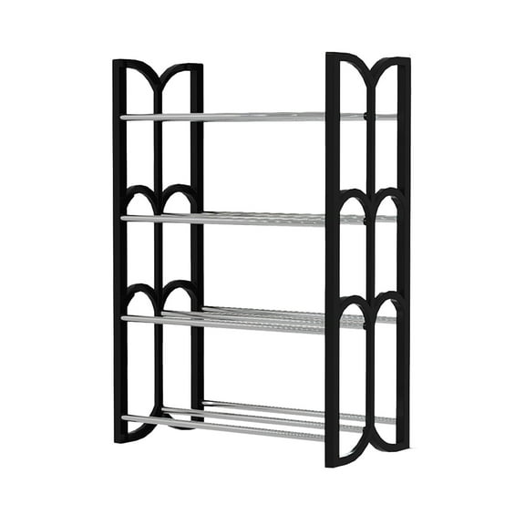 Kezqiaxn Shoe Rack for Front Door Entrance, Metal Shoe Racks 4 Tier Shoe Organizer for Entryway, Household Shoe Holder Cabinet Storage Shoe Racks, Door Shoe Rack Black