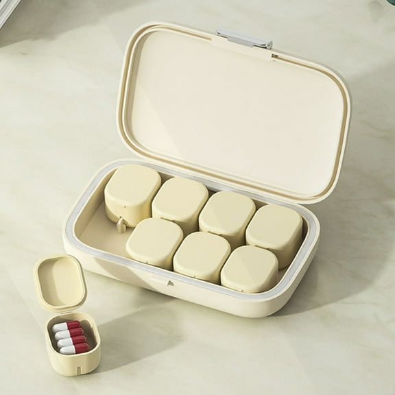 Kezqiaxn Storage & Organization Home Portable Pills Storage Box Morning Noon and Night Plastic Sealed Pills Storage Boxes 8 Compartments Solid Color with Lid Storage Case White