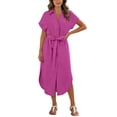 thumbnail image 1 of Kezqiaxn Sundresses for Women Drawstring Short Sleeve Collared Button Down Dress Plus Size Summer Dresses Fashion Clothing, 1 of 9