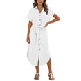 thumbnail image 1 of Kezqiaxn Sundresses for Women Drawstring Short Sleeve Collared Button Down Dress Plus Size Summer Dresses Fashion Clothing, 1 of 9