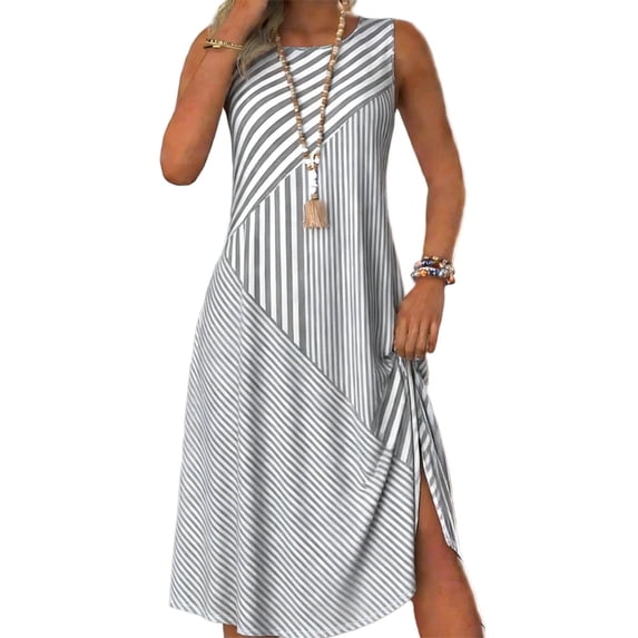 Kezqiaxn Sundresses for Women Fashion Striped Splicing Sleeveless Vacation Dress Trendy Summer Dresses Cute Clothes