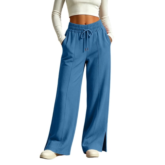 Kezqiaxn Sweat Pants for Womens Fall Drawstring Casual Workout Joggers with Pockets High Waisted Baggy Sweats Wide Leg Sweatpants