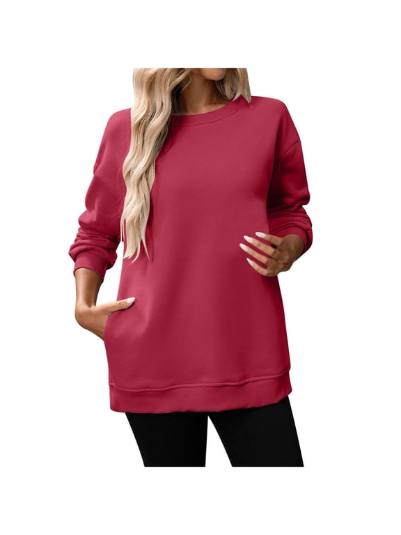 Sweatshirt for Women 2026 Fall Long Sleeve Pullover Tops Lightweight Crewneck Sweatshirts with Pockets Fashion Clothing