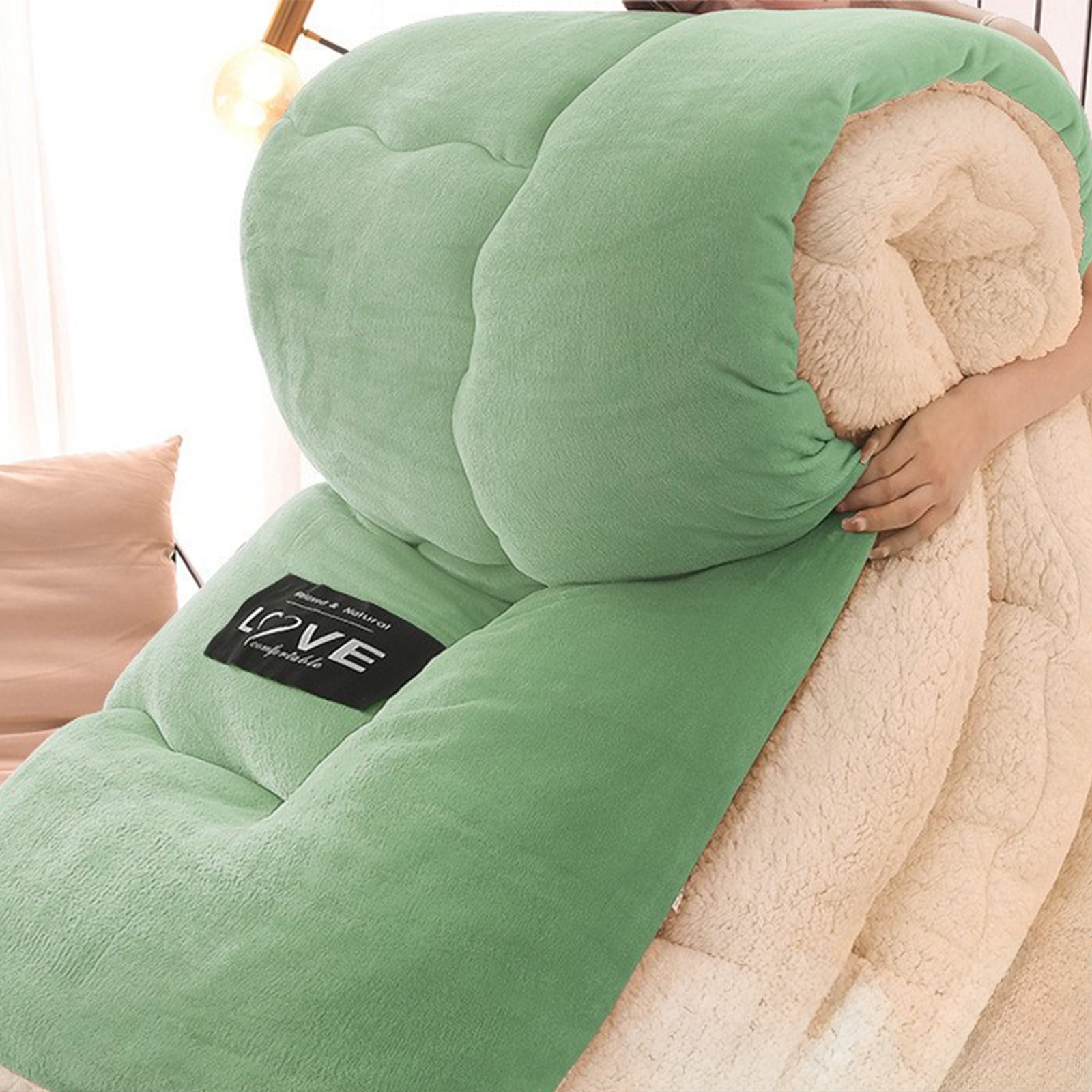 Kezqiaxn Thickened Comforter 150x200cm Milk Fleece Full Size Comforters Winter Quilt Doubles Lightweight Quilt Bed Thick Blankets Warm Cotton Quilt for Camping/Bedroom/All Season Green