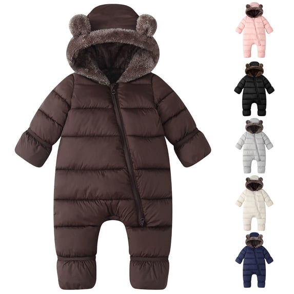 Kezqiaxn Toddler Girl Clothes Long Sleeve Hooded Onesies with Zipper Cute Bear Ears Winter Fleece Keep Warm Jumpsuit Rompers 6M-3Y