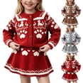 thumbnail image 1 of Kezqiaxn Toddler Girl Matching Sets 2 Piece Cute Printed Button Knit Top and Skirt Fall Outfits Girls' Clothing Sets Size 1-8, 1 of 6