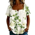 thumbnail image 1 of Kezqiaxn Tops for Women Trendy Flower Short Sleeve Square Neckline Button Down Shirts Plus Size Blouse Summer Clothes, 1 of 8