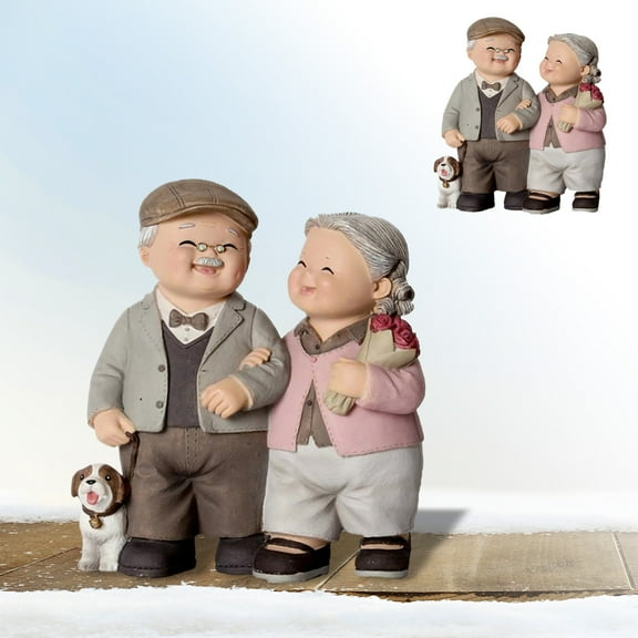 Kezqiaxn Valentines Day Decorations Loves Elderly Couple Figurines Old Married Couple Figurine Resin Statues Miniature Valentines Day Couple Statue for Home Wedding Decor