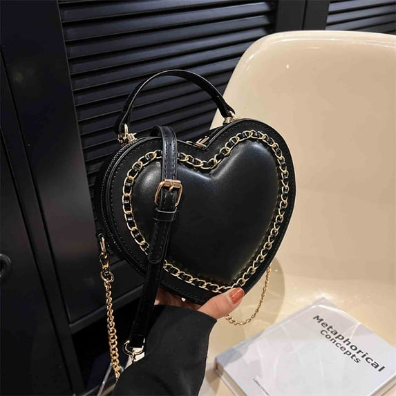 Kezqiaxn Valentines Day Gifts for Her Clearance, Little Girls Purse Heart Shaped Cute Toddler Purse Fashion Crossbody Purse and Handbags Mini Kids Purse with Pearl Handle Gifts for ChildrenBlack