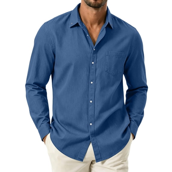 Kezqiaxn White Button Down Shirt Men Long Sleeve Business Casual Shirts with Pocket Men's Clothing Plus Size Fashion