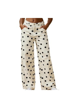 Wide Leg Pants for Women Dot Pattern Print High Waisted Jeans Casual Loose Pants with Pockets Womens Trousers
