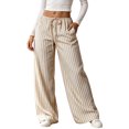 thumbnail image 1 of Kezqiaxn Wide Leg Pants for Women Striped Elastic Waist Drawstring Loose Casual Trousers with Pockets Women's Clothing Khaki XS, 1 of 5