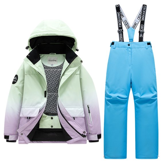 Kezqiaxn Winter 2 Piece Outfits for Kids Windproof Snowsuit Hooded Puffer Jackets and Pants Snowboard Ski Suit Outerwear Size 3-13