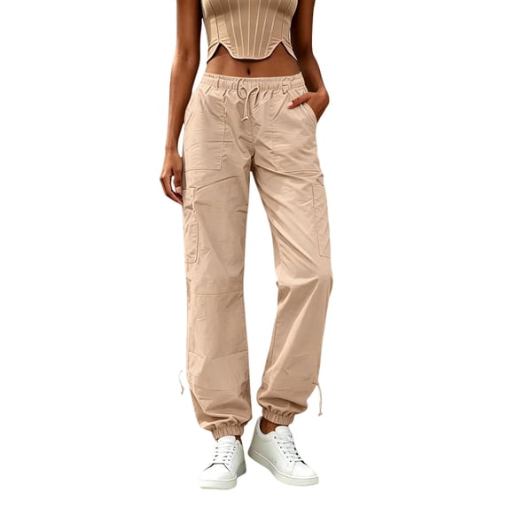 Kezqiaxn Women Cargo Pants Drawstring Elastic Waist Lightweight Quick Dry Loose Casual Trousers with Pockets Plus Size Pants