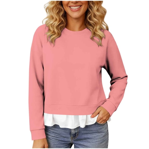 Kezqiaxn Women's Tops Fashion Ruffled Long Sleeve Crew Neck Pullover Casual Shirts Fall Blouses for Women Trendy