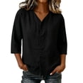 thumbnail image 1 of Kezqiaxn Womens Button Down Shirt 3/4 Sleeve V-Neck Summer Tops Dressy Work Blouses Plus Size Clothes for Women, 1 of 6