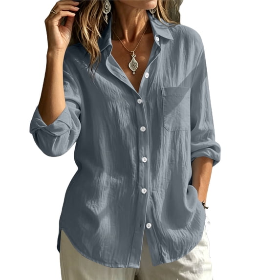 Kezqiaxn Womens Button Down Shirt Long Sleeve Collared Summer Tops Blouses for Women Dressy Casual Fashion Clothing