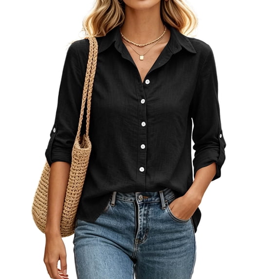 Kezqiaxn Womens Long Sleeve Tops Fashion Collared Button Up Shirt Blouses for Women Dressy Casual Cute Clothes