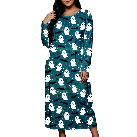 Kezqiaxn Womens Nightgown Halloween Costumes Fashion Long Sleeve Loose Casual House Dress Long Sleepwear Plus Size Nightgowns Army Green A XXXL