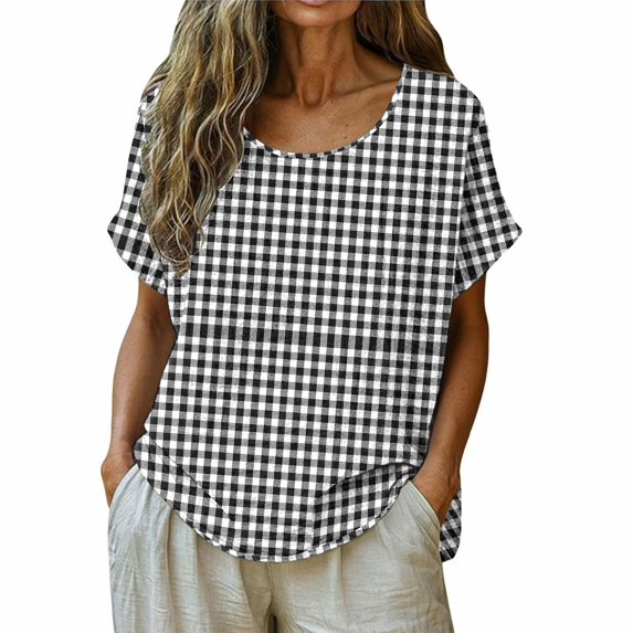 Kezqiaxn Womens Plus Size Tops Pullover Short Sleeve Crew Neck Loose Fit Shirts Blouses Fashion Clothes 2026