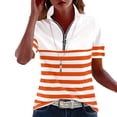 thumbnail image 1 of Kezqiaxn Womens Plus Size Tops Striped Short Sleeve Collared Work Shirts with Zipper Business Dressy Work Blouses, 1 of 5