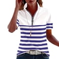 thumbnail image 1 of Kezqiaxn Womens Plus Size Tops Striped Short Sleeve Collared Work Shirts with Zipper Business Dressy Work Blouses, 1 of 5