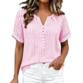 thumbnail image 1 of Kezqiaxn Womens Plus Size Tops Striped Short Sleeved V-Neck Button Down Shirts Business Work Blouse Summer Clothes, 1 of 9